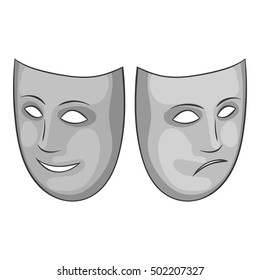 Happy and sad mask icon. Gray monochrome illustration of happy and sad mask vector icon for web