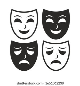 Happy and sad mask icon set. Vector icon isolated on white background.