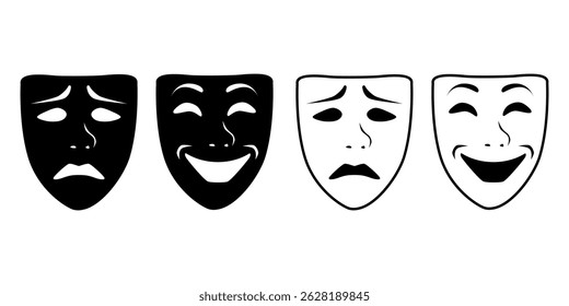 Happy and sad mask icon set