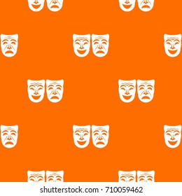 Happy and sad mask pattern repeat seamless in orange color for any design. Vector geometric illustration