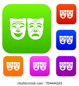 Happy and sad mask set icon in different colors isolated vector illustration. Premium collection