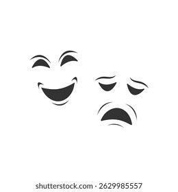 Máscaras felizes e tristes. Drama de expressões faciais. Drama ou teatro. Vetor