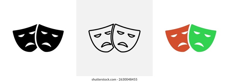 Máscaras felizes e tristes. Drama de expressões faciais. Drama ou teatro. Vetor