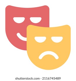 Happy and sad masks icon, flat design of theater masks 

