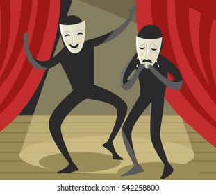 happy and sad masks on theater scene