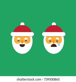 Happy and sad santa claus face, cute and funny vector illustration. Emoticon reactions.