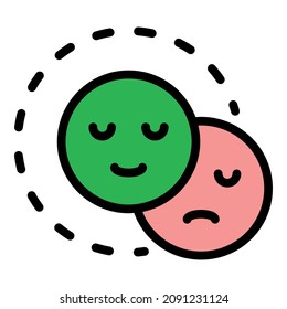 Happy and sad smile icon. Outline happy and sad smile vector icon color flat isolated