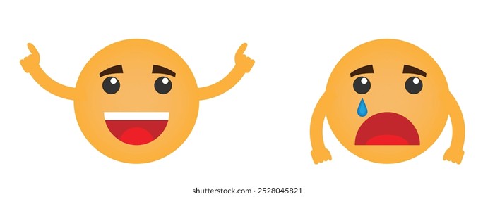 Feliz e triste Smiley. Rosto e emoções humanas expressão arte vetorial