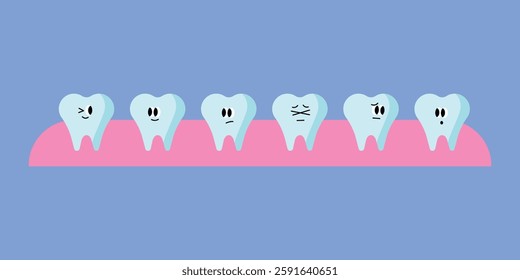 Happy and Sad Teeth. Characters with various facial expressions. teeth and gums. cute illustration.