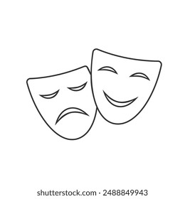 Happy and sad theater mask vector line icon