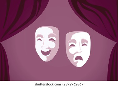 
Happy and Sad Theater Masks with Emotions Vector Concept Illustration. Artistic symbols of comedy and tragedy theatrical genre 
