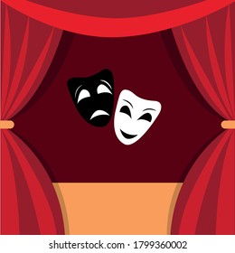 Happy Sad Theater Masks Theatrical Scene Stock Vector (Royalty Free ...