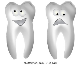 Happy and sad white tooth vector illustration