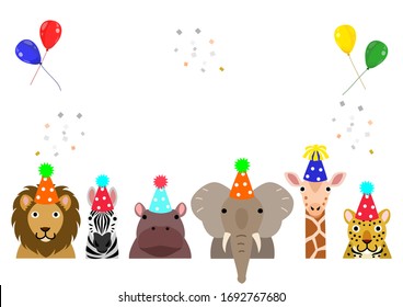happy safari animals with party hat border