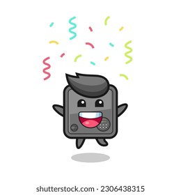 happy safe box mascot jumping for congratulation with colour confetti , cute style design for t shirt, sticker, logo element