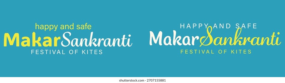 Set de tipografía de texto Makar Sankranti feliz y seguro. Diseño de Ilustración vectorial creativa.