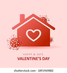 Happy and safe Valentines day 2021. Coronavirus and Holidays. Social media sticker of self-isolation. Distancing measures to prevent virus spread. Vector icon covid19 for apps, banners or postcards.