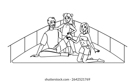 happy sailing family vector. summer kid, sail trip, beach sailboat happy sailing family character. people black line pencil drawing illustration