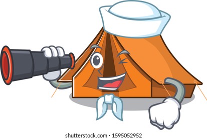 happy Sailor camping tent Scroll cartoon design with binocular