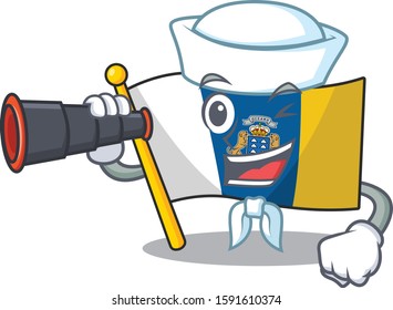 happy Sailor flag canary island Scroll cartoon design with binocular