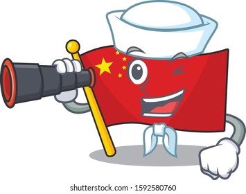 happy Sailor flag china Scroll cartoon design with binocular