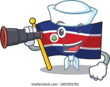 happy Sailor flag costa rica Scroll cartoon design with binocular