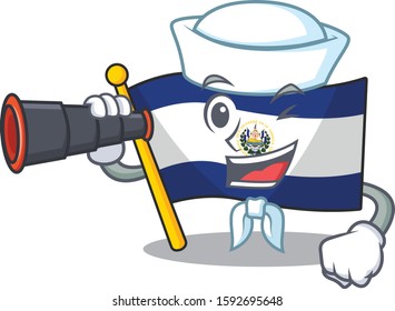 happy Sailor flag el salvador Scroll cartoon design with binocular