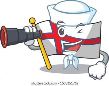 happy Sailor flag faroe island Scroll cartoon design with binocular