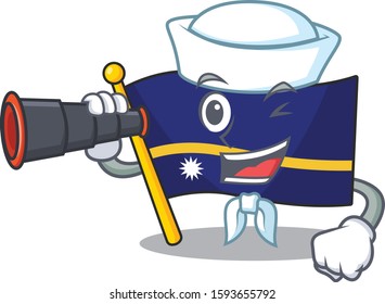 happy Sailor flag nauru Scroll cartoon design with binocular