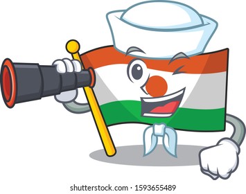 happy Sailor flag niger Scroll cartoon design with binocular
