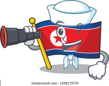 happy Sailor flag north korea Scroll cartoon design with binocular