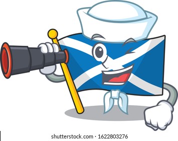 happy Sailor flag scotland Scroll cartoon design with binocular