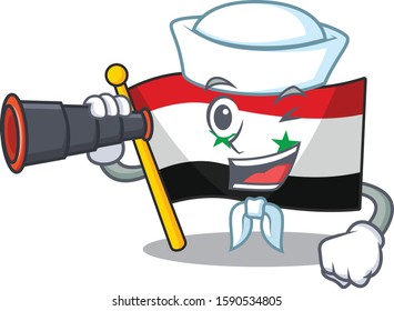 happy Sailor flag syria Scroll cartoon design with binocular