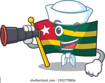 happy Sailor flag togo Scroll cartoon design with binocular