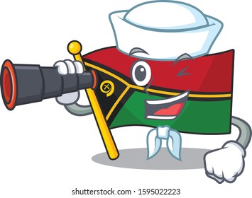 happy Sailor flag vanuatu Scroll cartoon design with binocular