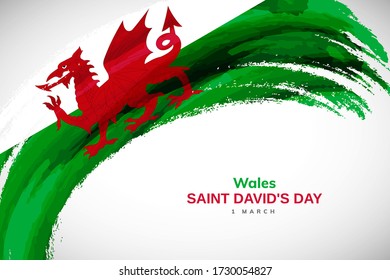 Happy saint davids day of Wales. Watercolor brush stroke flag background. Creative national country flag with Abstract watercolor grunge brush flag