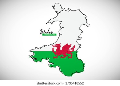Happy saint davids day of Wales. Creative national country map with Wales flag vector illustration