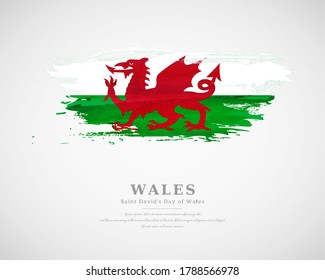 Happy saint davids day of Wales with artistic watercolor country flag background