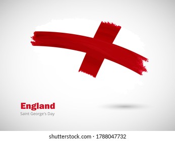 Happy saint georges day of England with artistic watercolor country flag background. Grunge brush flag illustration