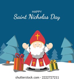 Happy Saint Nicholas Day background. Design with cartoon character. Vector illustration.