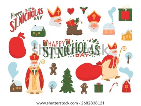 Happy Saint Nicholas Day. St. Nicolas Day set. 
