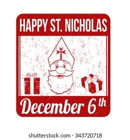 Happy Saint Nicholas grunge rubber stamp on white background, vector illustration