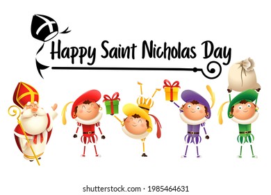 Happy Saint Nicholas or Sinterklaas day set - vector illustration