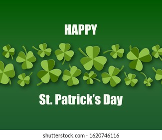 Happy Saint Patrick day background in paper cut style. Vector illustration digital craft paper art.