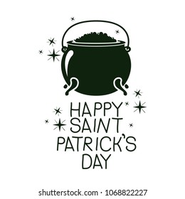 happy saint patrick day card with cauldron of treasure