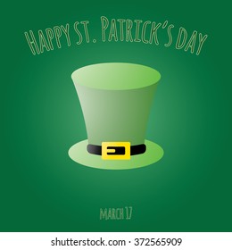 Happy Saint Patrick day card with leprechaun hat. Vector background