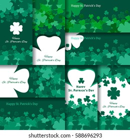 Happy Saint Patrick day cards collection. Vector Illustration.