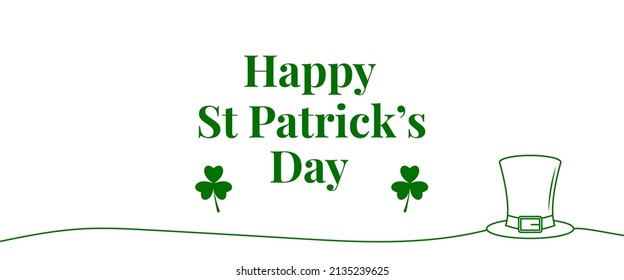Happy Saint Patrick Day horizontal banner design with hat outline illustration