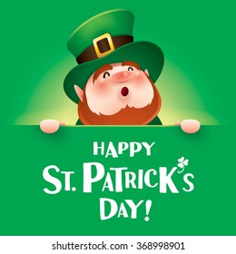 Happy Saint Patrick Day! Leprechaun with big sign.
