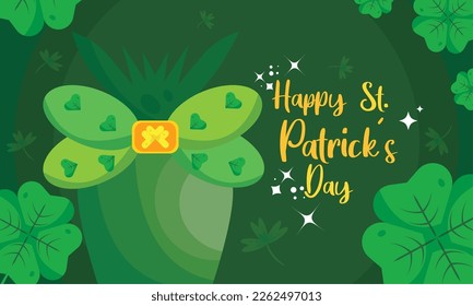 Happy saint patrick day poster with indoor plant and clovers Vector